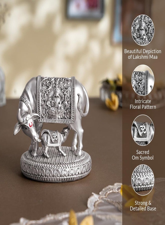 Svastika Silver-Plated Kamdhenu Cow with Calf Idol | Auspicious Vastu Remedy for Wealth & Prosperity for Weddings & Housewarming (3.5 Inch) - Image 3